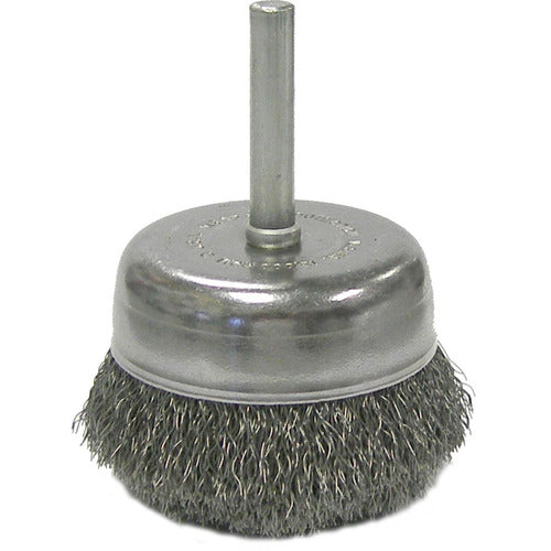2″ Crimped Wire Utility Cup Brush, .008″ Steel Fill, 1/4″ Stem - Exact Tool & Supply
