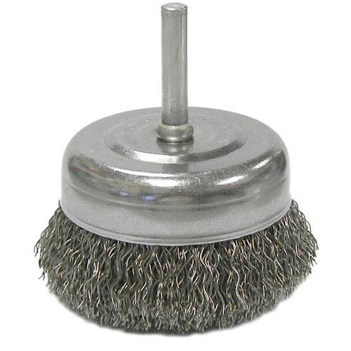2-1/2″ Crimped Wire Utility Cup Brush, .014″ Steel Fill, 1/4″ Stem - Exact Tool & Supply