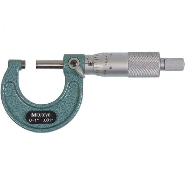 Mitutoyo - Mechanical Outside Micrometers Minimum Measurement (Decimal Inch): 0.0000 Maximum Measurement (Decimal Inch): 1.0000 - Exact Tool & Supply