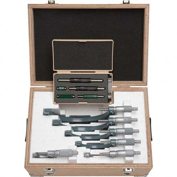 Mitutoyo - Mechanical Outside Micrometer Sets Minimum Measurement (Inch): 0 Maximum Measurement (Inch): 6.0000 - Exact Tool & Supply