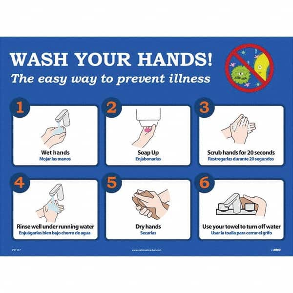 NMC - "Wash Your Hands! - The Easy Way to Prevent Illness", 24" Wide x 18" High, Paper Safety Sign - Exact Tool & Supply