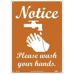 NMC - "Notice - Please Wash Your Hands", 10" Wide x 14" High, Rigid Plastic Safety Sign - Exact Tool & Supply