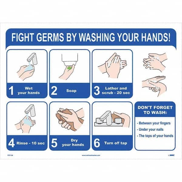 NMC - "Fight Germs By Washing Your Hands!", 24" Wide x 18" High, Paper Safety Sign - Exact Tool & Supply