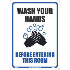NMC - "Wash Your Hands Before Entering This Room", 10" Wide x 14" High, Rigid Plastic Safety Sign - Exact Tool & Supply