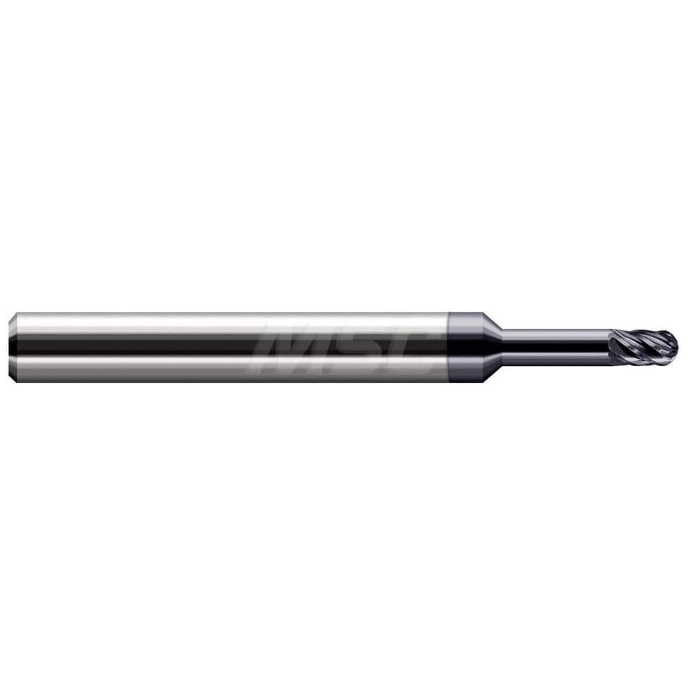 Ball End Mill: 0.031″ Dia, 0.047″ LOC, 6 Flute, Solid Carbide 2-1/2″ OAL, 1/4″ Shank Dia, 37 ° Helix, AlTiN Nano Coated, Single End