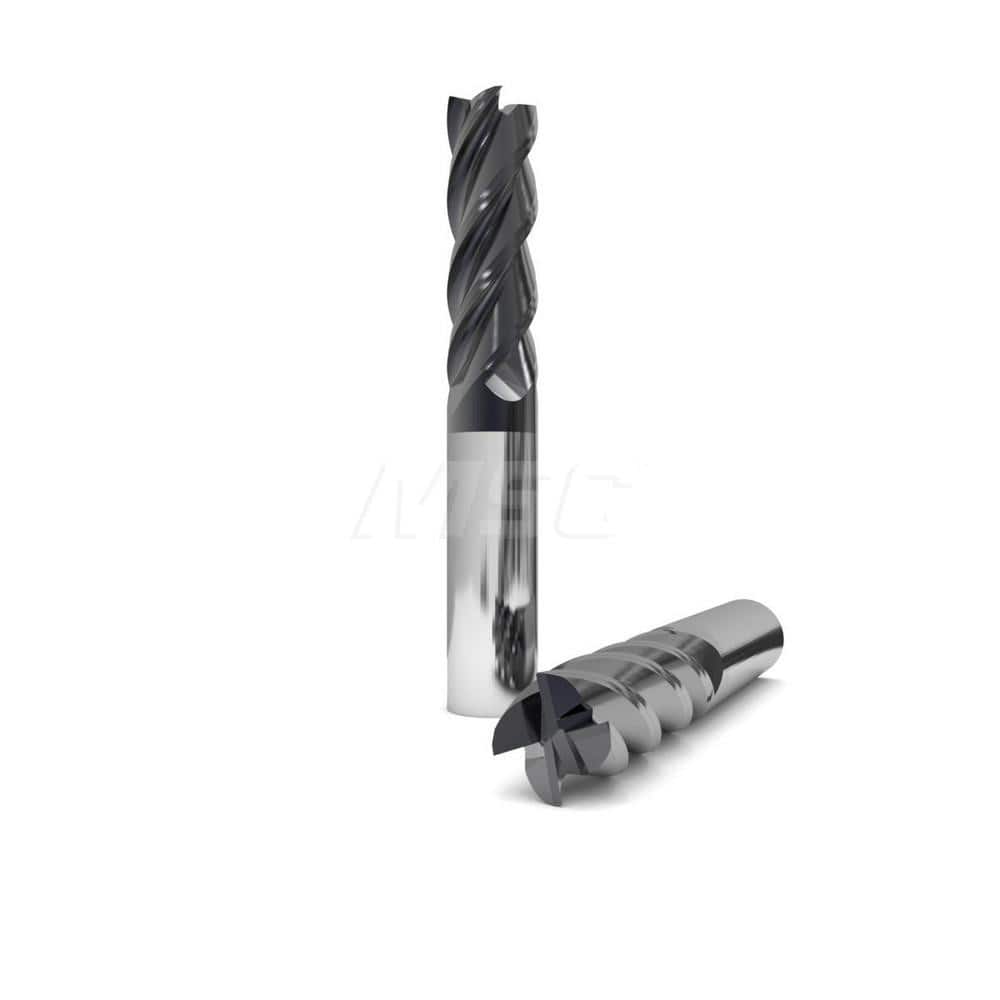 Square End Mill: 1/2'' Dia, 1-1/2'' LOC, 1/2'' Shank Dia, 3'' OAL, 4 Flutes, Solid Carbide Single End, nACo Finish, Upcut Flute, 38 ™ Variable Helix, Centercutting, RH Cut, RH Flute, Series 1030 & Hurrimill