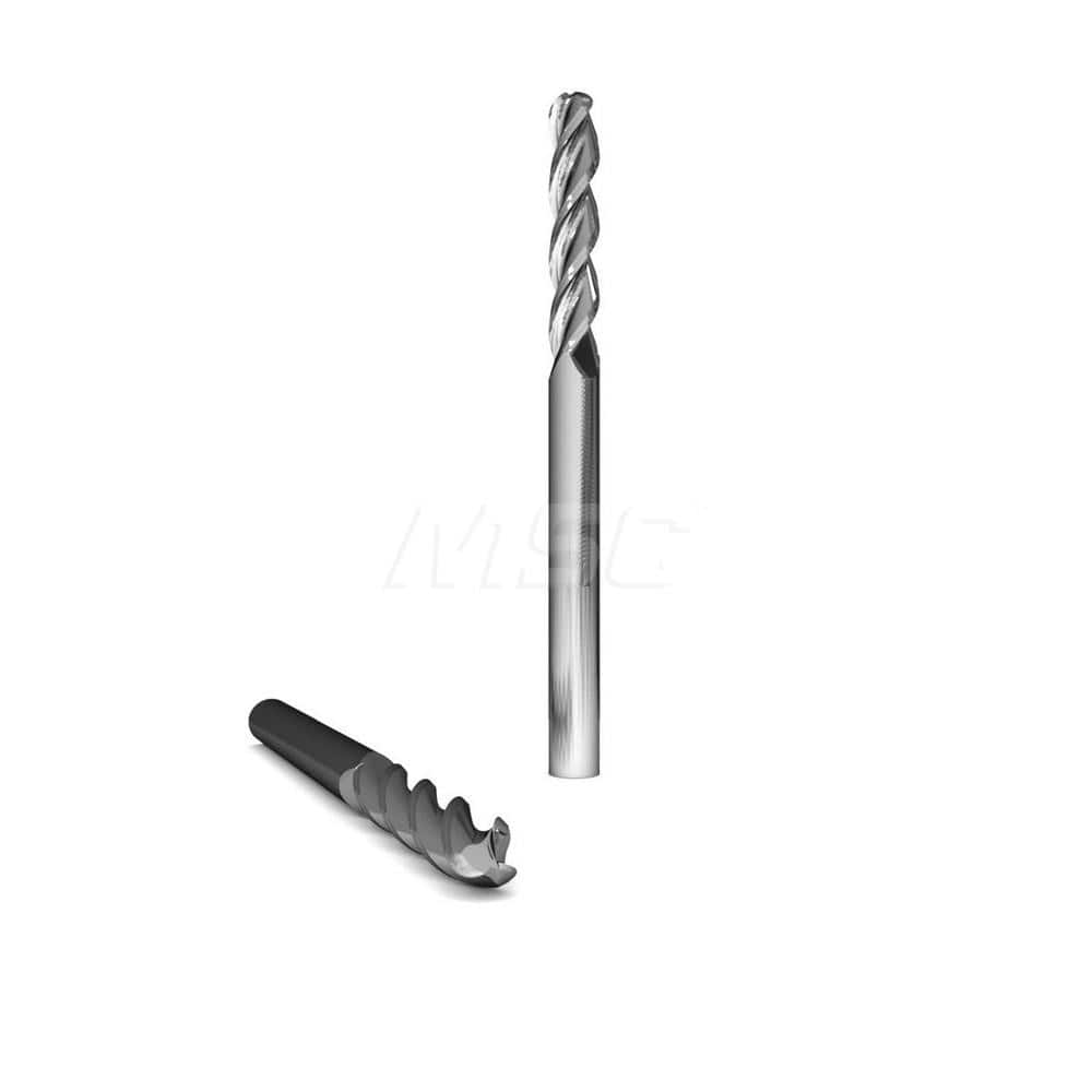 Ball End Mill: 0.3125″ Dia, 3 Flute, Solid Carbide 2-1/2″ OAL, 5/16″ Shank Dia, 37 ° Helix, Uncoated, Single End, Series 2045