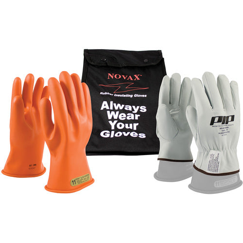 ‎147-SK-00/8-KIT - Novax Insulating Glove Kit - Class 00 - 11″ - Orange - Straight Cuff - Exact Tool & Supply