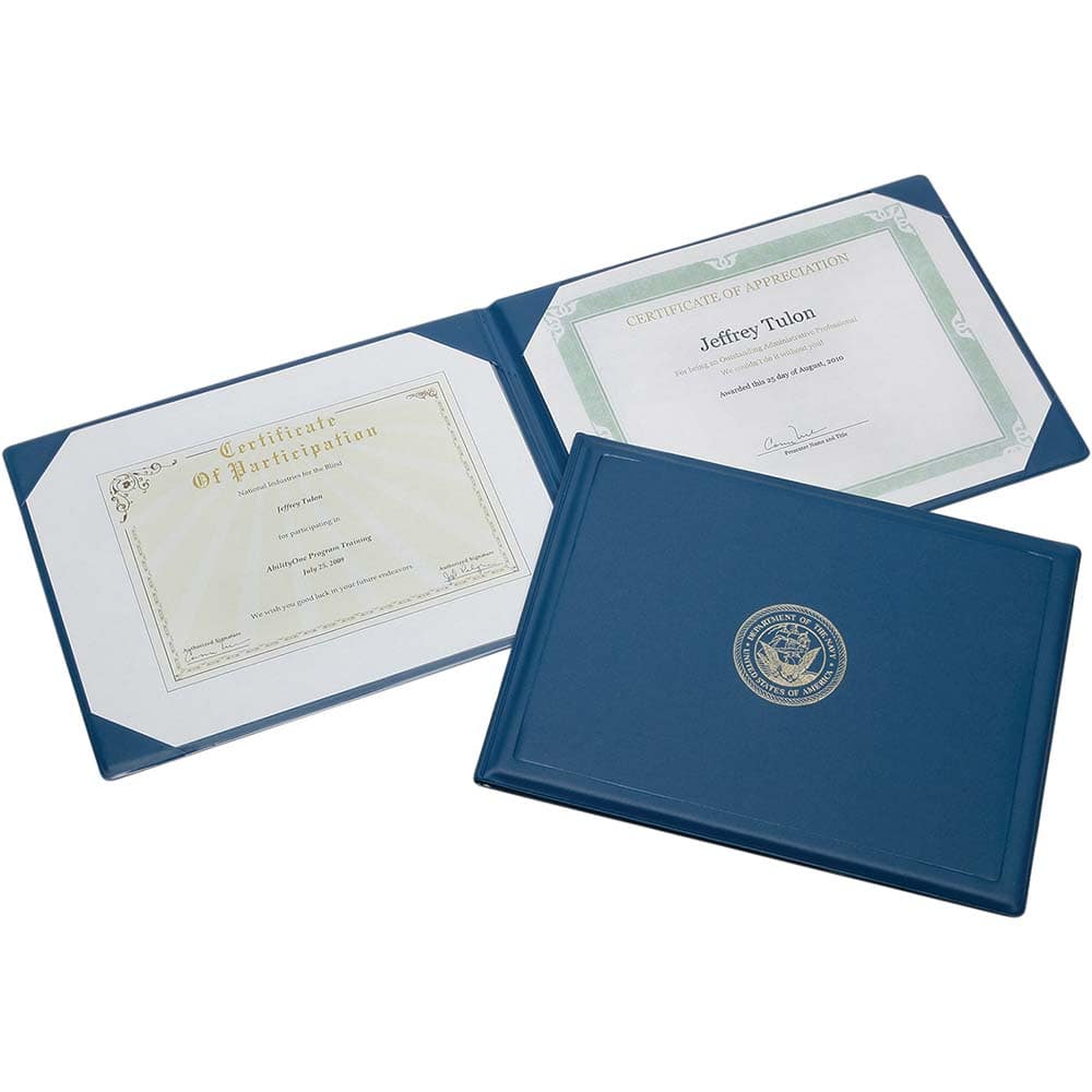 Ability One - Portfolios, Report Covers & Pocket Binders; Width (Inch): 8.50 ; Color: Blue/Gold - Exact Tool & Supply