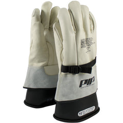‎148-4000/10 Leather Gloves - Leather Protector - Grain Cowhide - Class 1-2 - 12 In. - Gauntlet Cuff - Exact Tool & Supply