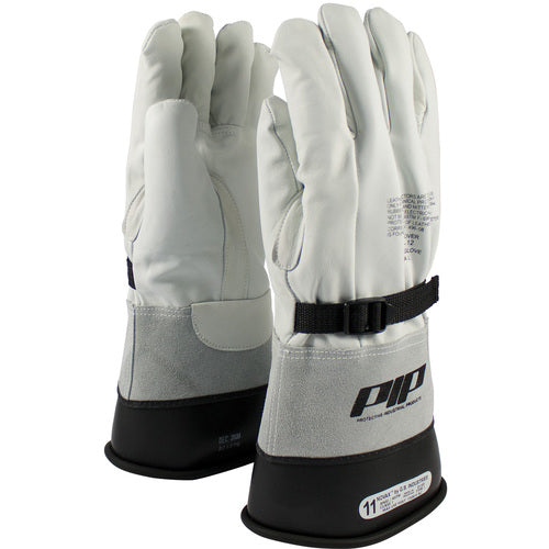 ‎148-5000/11 Leather Gloves - Leather Protector - Grain Goatskin - Class 1-2 - 12 In. - Gauntlet Cuff - Exact Tool & Supply