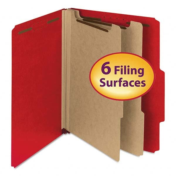 SMEAD - File Folders, Expansion Folders & Hanging Files Folder/File Type: Classification Folders with Tob Tab Fastener Color: Red - Exact Tool & Supply