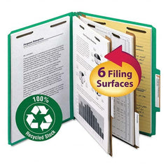 SMEAD - File Folders, Expansion Folders & Hanging Files Folder/File Type: Classification Folders with Tob Tab Fastener Color: Green - Exact Tool & Supply