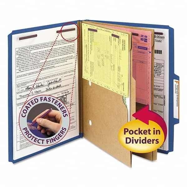 SMEAD - File Folders, Expansion Folders & Hanging Files Folder/File Type: Classification Folders with Tob Tab Fastener Color: Blue - Exact Tool & Supply