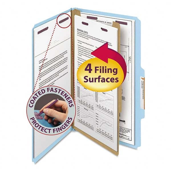SMEAD - File Folders, Expansion Folders & Hanging Files Folder/File Type: Classification Folders with Tob Tab Fastener Color: Blue - Exact Tool & Supply