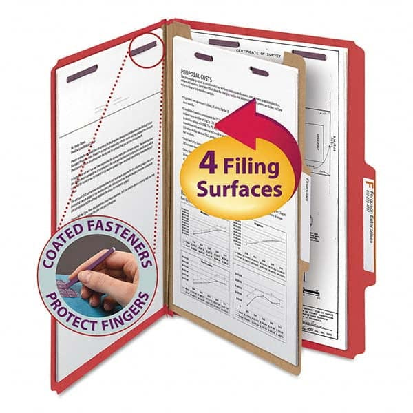 SMEAD - File Folders, Expansion Folders & Hanging Files Folder/File Type: Classification Folders with Tob Tab Fastener Color: Red - Exact Tool & Supply