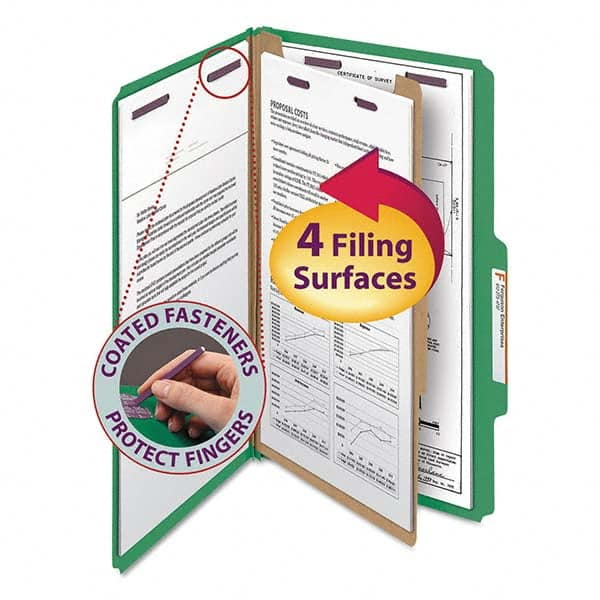 SMEAD - File Folders, Expansion Folders & Hanging Files Folder/File Type: Classification Folders with Tob Tab Fastener Color: Green - Exact Tool & Supply