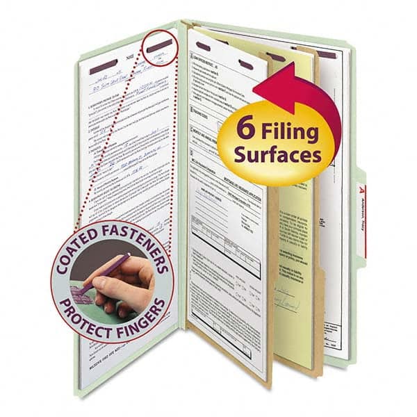 SMEAD - File Folders, Expansion Folders & Hanging Files Folder/File Type: Classification Folders with Tob Tab Fastener Color: Green - Exact Tool & Supply