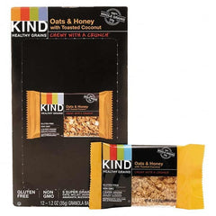 KIND - Snacks, Cookies, Candy & Gum Breakroom Accessory Type: Granola Bars Breakroom Accessory Description: Healthy Grains Bar, Oats and Honey with Toasted Coconut, 1.2 oz, 12/Box - Exact Tool & Supply