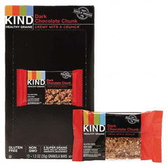 KIND - Snacks, Cookies, Candy & Gum Breakroom Accessory Type: Granola Bars Breakroom Accessory Description: Healthy Grains Bar, Dark Chocolate Chunk, 1.2 oz, 12/Box - Exact Tool & Supply