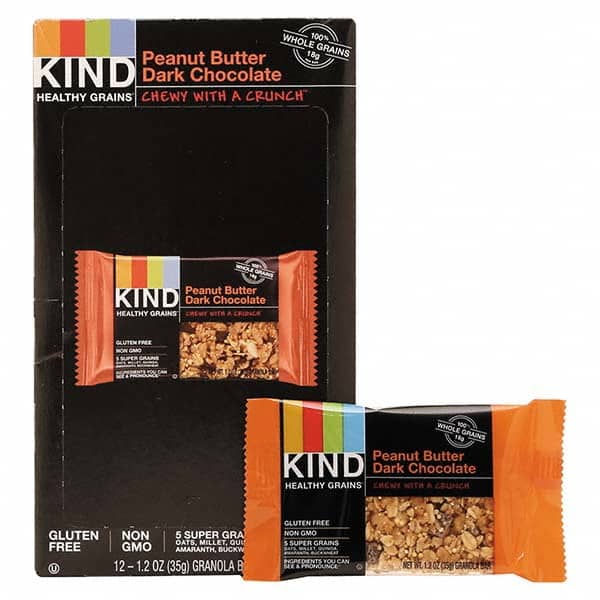 KIND - Snacks, Cookies, Candy & Gum Breakroom Accessory Type: Granola Bars Breakroom Accessory Description: Healthy Grains Bar, Peanut Butter Dark Chocolate, 1.2 oz, 12/Box - Exact Tool & Supply