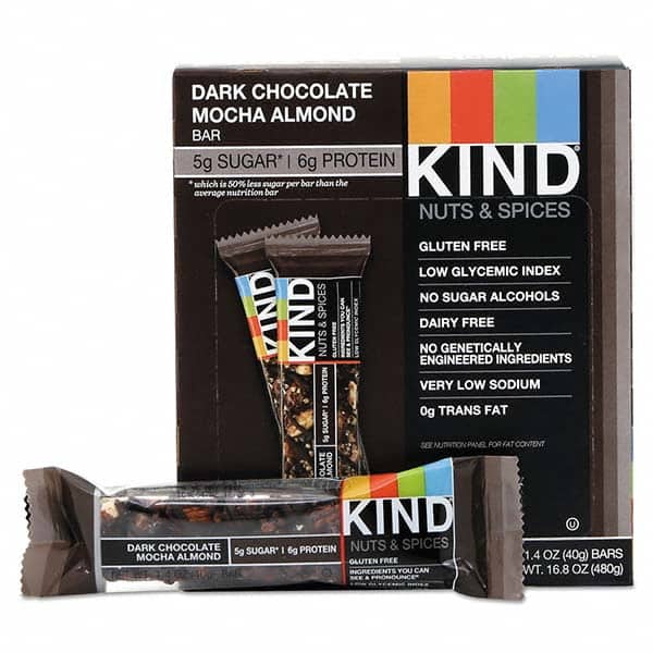 KIND - Snacks, Cookies, Candy & Gum Breakroom Accessory Type: Granola Bars Breakroom Accessory Description: Nuts and Spices Bar, Dark Chocolate Mocha Almond, 1.4 oz Bar, 12/Box - Exact Tool & Supply