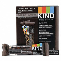 KIND - Snacks, Cookies, Candy & Gum Breakroom Accessory Type: Granola Bars Breakroom Accessory Description: Nuts and Spices Bar, Dark Chocolate Mocha Almond, 1.4 oz Bar, 12/Box - Exact Tool & Supply