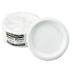 Tablemate Products - Plastic Dinnerware, Plates, 10-1/4" Diam, White, 125/Pack - Exact Tool & Supply