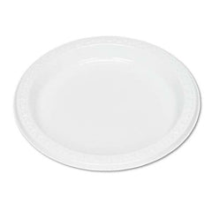 Tablemate Products - Plastic Dinnerware, Plates, 7" Diam, White, 125/Pack - Exact Tool & Supply
