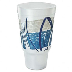 DART - Impulse Hot/Cold Foam Drinking Cup, 32 oz, Flush Fill, Pedestal Base, White/Blue/Gray, 16/Bag, 25 Bags/Carton - Exact Tool & Supply