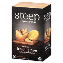 Bigelow - Coffee, Tea & Accessories Breakroom Accessory Type: Tea Bags Breakroom Accessory Description: Steep Tea, Lemon Ginger, 1.6 oz Tea Bag, 20/Box - Exact Tool & Supply