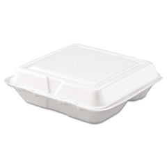 DART - Carryout Food Container, Foam, 3-Comp, White, 8 x 7 1/2 x 2 3/10, 200/Carton - Exact Tool & Supply