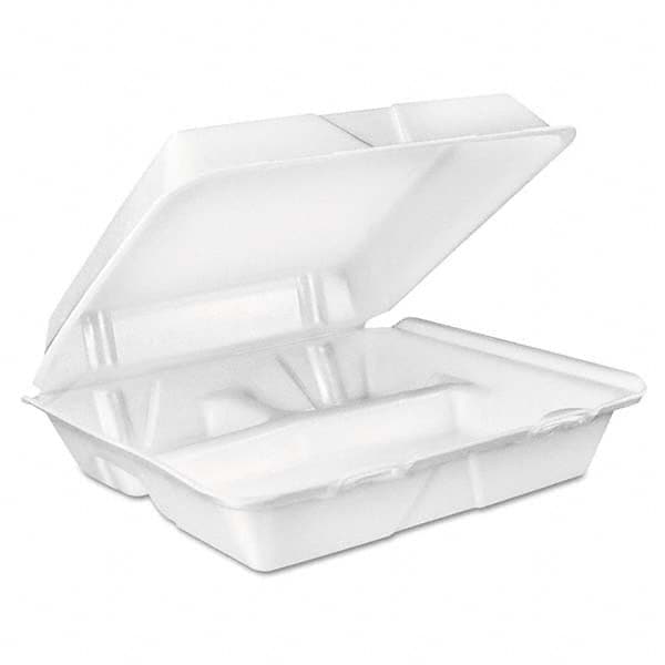 DART - Large Foam Carryout, Food Container, 3-Compartment, White, 9-2/5 x 9 x 3 - Exact Tool & Supply