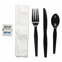 Boardwalk - Six-Piece Cutlery Kit, Condiment/Fork/Knife/Napkin/Spoon, Heavyweight, Black, 250/Carton - Exact Tool & Supply