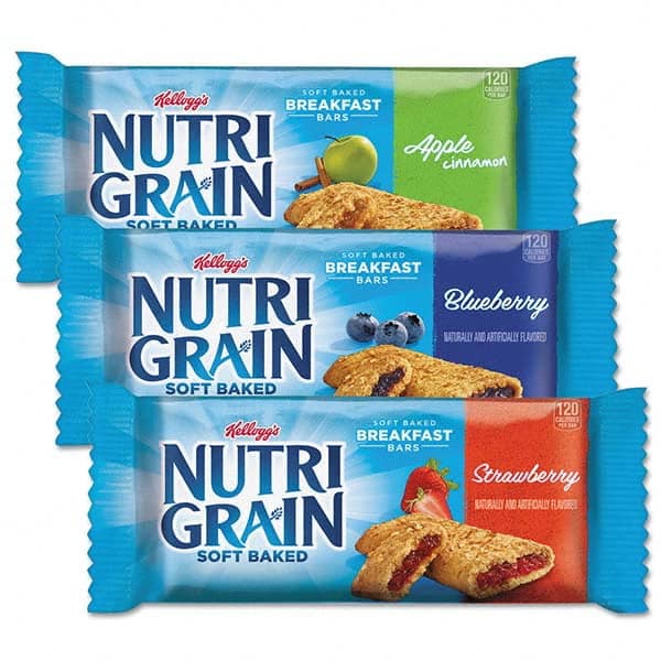Kellogg's - Snacks, Cookies, Candy & Gum Breakroom Accessory Type: Cereal Bar Breakroom Accessory Description: Nutri-Grain Cereal Bars, Asstd: Apple, Blueberry, Strawberry, 1.3oz Bar, 48/Ctn - Exact Tool & Supply