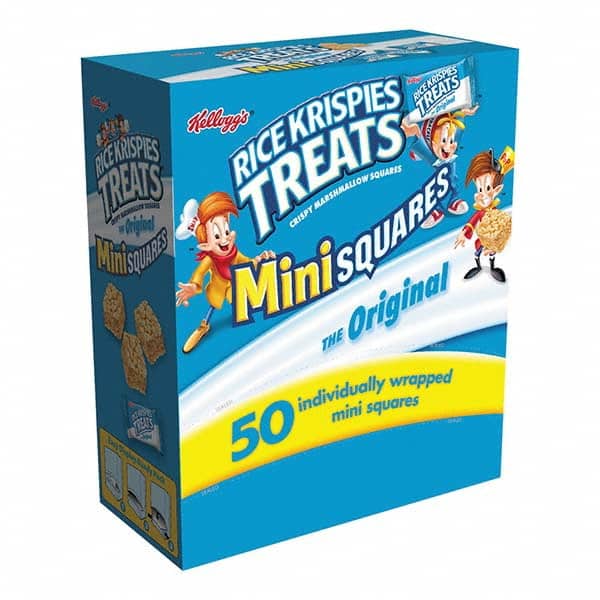 Kellogg's - Snacks, Cookies, Candy & Gum Breakroom Accessory Type: Snack Breakroom Accessory Description: Rice Krispies Treats, Mini Squares, 0.39 oz, 50/Box - Exact Tool & Supply
