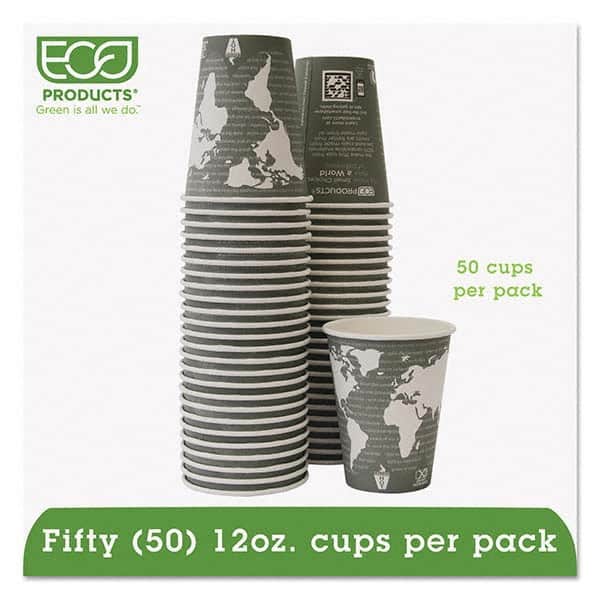 ECO PRODUCTS - World Art Renewable/Compostable Hot Cups, 12 oz, Gray, 50/Pack - Exact Tool & Supply
