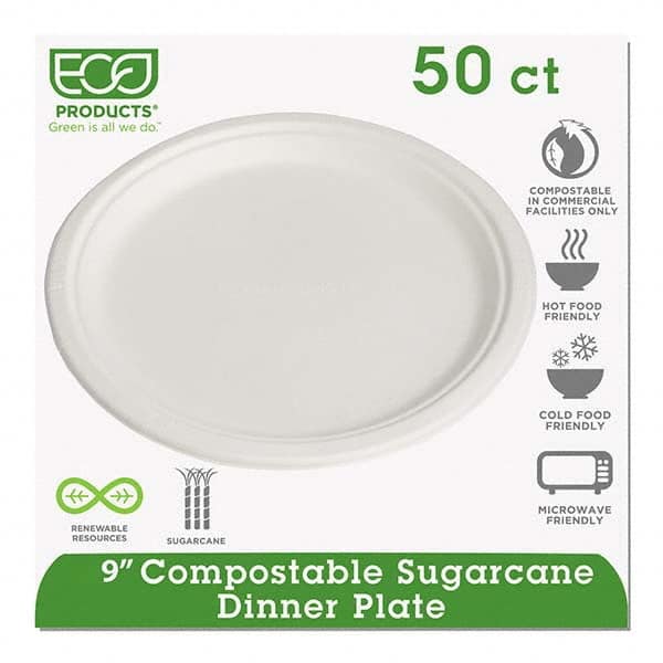 ECO PRODUCTS - Renewable & Compostable Sugarcane Plates, 9", 50/PK - Exact Tool & Supply