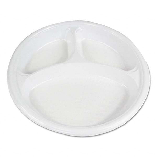 Boardwalk - Hi-Impact Plastic Dinnerware, Plate, 10" Diam, 3 Compartments, White, 500/Carton - Exact Tool & Supply