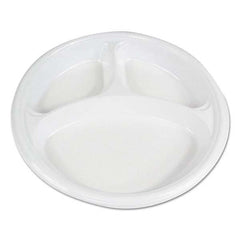 Boardwalk - Hi-Impact Plastic Dinnerware, Plate, 10" Diam, 3 Compartments, White, 500/Carton - Exact Tool & Supply