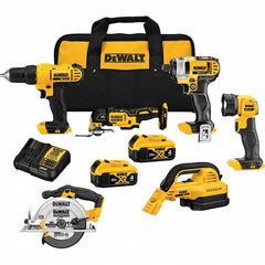 DeWALT - Cordless Tool Combination Kits Voltage: 20 Tools: 1/2" Drill/Driver; 1/4" Impact Driver; Wet-Dry Vacuum; Work Light; 6-1/2" Circular Saw; Oscillating Multi-Tool - Exact Tool & Supply