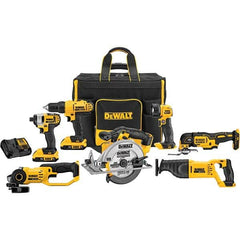 DeWALT - Cordless Tool Combination Kits Voltage: 20 Tools: 1/2" Drill/Driver; 1/4" Impact Driver; 6-1/2" Circular Saw; Work Light; Reciprocating Saw; Grinder; Blue Tooth Speaker - Exact Tool & Supply