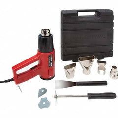 Electric Heat Gun Kit: 110 to 930° F, 5 & 9 CFM 120V, 10A, 6' Cord, Includes 5 Piece Scrapper Set, Four Nozzle Attachments, Heat Gun, Instruction Manual & Plastic Case, Case Included