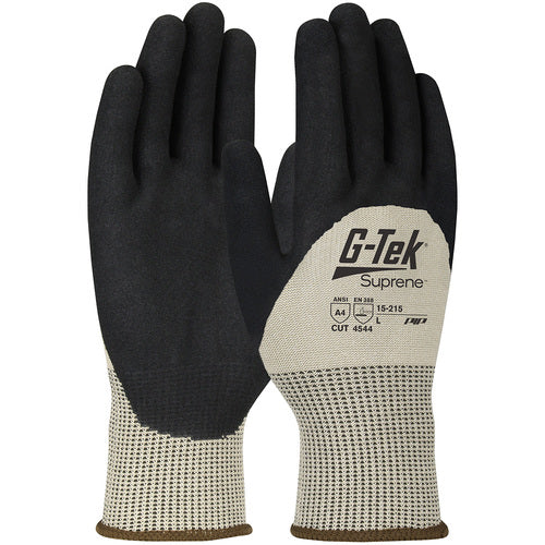 ‎15-215/XL Coated Gloves w/Polykor - G-Tek Suprene - Tan 13G Nano Shell - 3/4 Nitrile MicroSurface Grip - A4 - Exact Tool & Supply