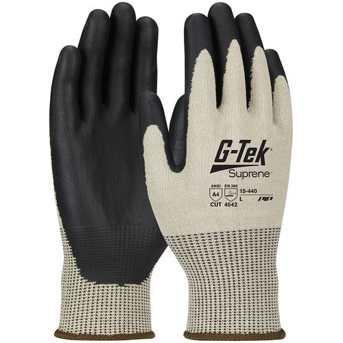 ‎15-440/XXL Coated Gloves w/Polykor - G-Tek Suprene - Tan 13G Nano Shell - Black Neofoam Grip - A4 - Exact Tool & Supply