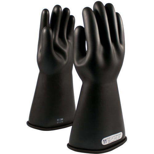 ‎150-1-14/11 - Novax - Natural Rubber Insulating Glove - Class 1 - 14″ - Black - Straight Cuff - Exact Tool & Supply