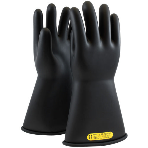 ‎150-2-14/8 - Novax - Natural Rubber Insulating Glove - Class 2 - 14″ - Black - Straight Cuff - Exact Tool & Supply
