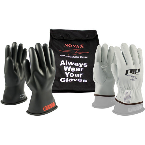 ‎150-SK-0-14/10-KIT - Novax Insulating Glove Kit - Class 0 - 14″ - Black - Straight Cuff - Exact Tool & Supply