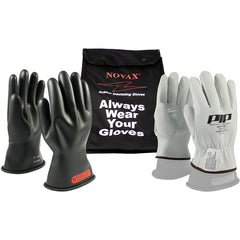 ‎150-SK-0-14/9-KIT - Novax Insulating Glove Kit - Class 0 - 14″ - Black - Straight Cuff - Exact Tool & Supply