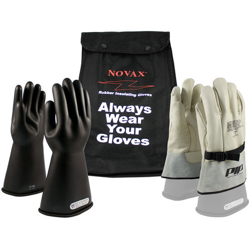 ‎150-SK-1/12-KIT - Novax Insulating Glove Kit - Class 1 - 14″ - Black - Straight Cuff - Exact Tool & Supply